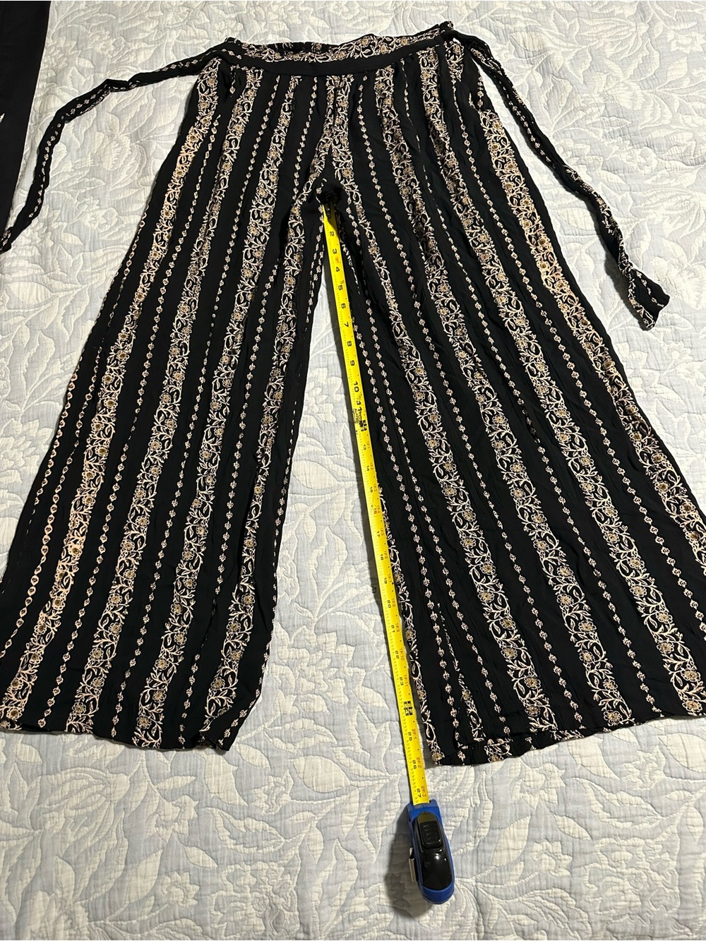 Angie Black Wide-Leg Tie-Waist Palazzo beach Pants with Beige design - Picture 3 of 10